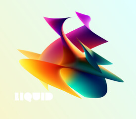 Liquid 3D geometric shapes. Abstract iridescent form of spiral circles. liquid design element. - 745897827