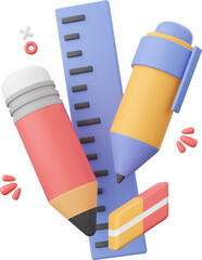 Stationery, 3d illustration elements of school supplies
