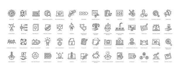 Startup Vector Line Icons Set. Project symbols. Outline icon collection