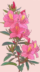 Background with pink and yellow leaves. AI generated art illustration.