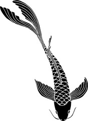 illustration of a koi carp fish in a vintage woodcut style