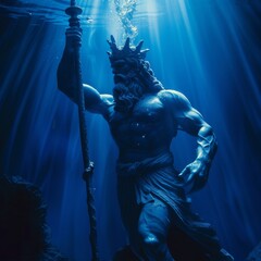 The majestic Greek god Poseidon radiating a deep azure light as he controls the oceans - obrazy, fototapety, plakaty