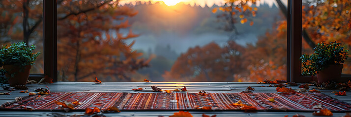 prayer mat in a beautiful autumn nature landscape