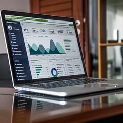 Business analytics dashboard on a laptop in a corporate setting