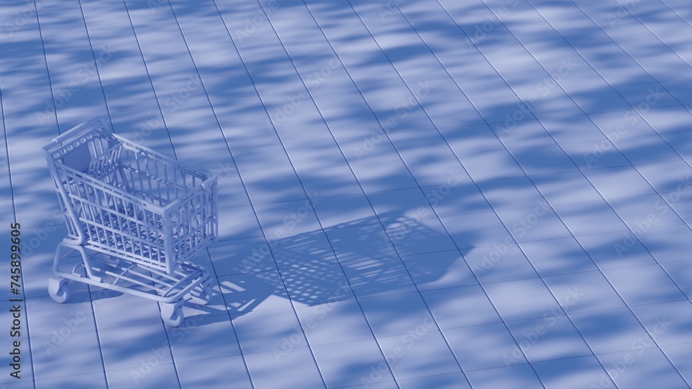 Poster This illustration depicts a shopping cart placed atop a keyboard background, merging the concepts of online shopping and digital technology...