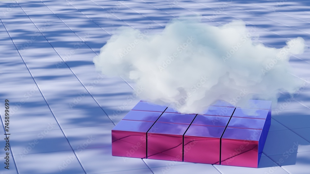 Poster minimalistic depiction of a single cloud set against a pristine white background, offering a serene and simplistic visual..