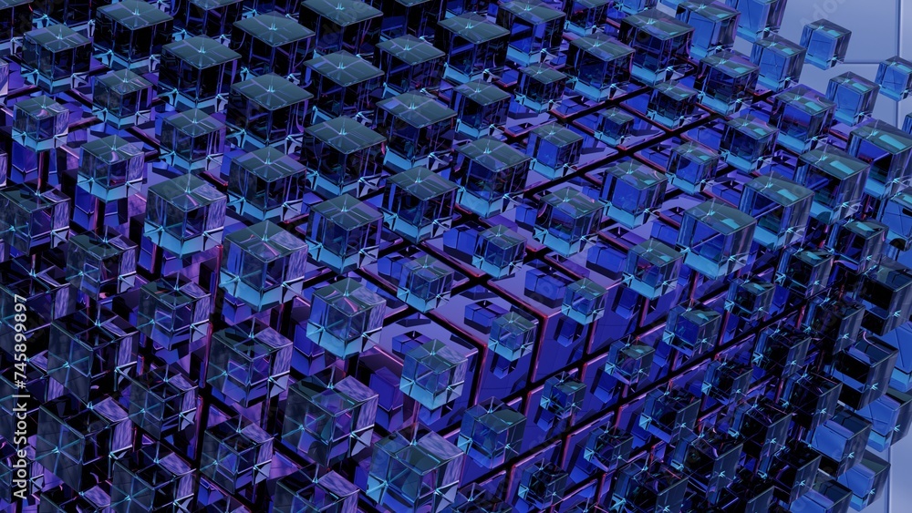 Poster Vivid prismatic shapes morphing in 3D space, creating a visually enchanting and dynamic effect.