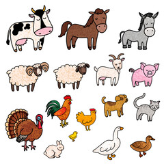 Illustration Colorful Set of Farm Animals