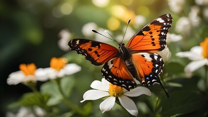 Fototapeta premium Beautiful spring nature background with butterfly, lovely blossom
