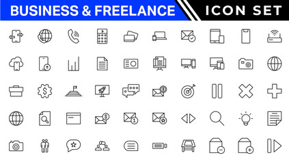 Business and office web icons in line style. Money, bank, contact, infographic. Icon collection. Vector illustration