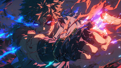 Obraz premium the pose of an anime burly man ready to fight