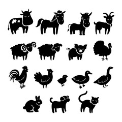 Illustration Black Icon Set of Farm Animals