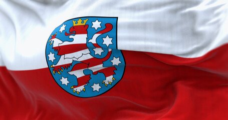 Close-up of Thuringia flag waving in the wind