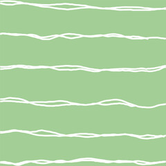 Decorative square pattern with hand drawn stripe shapes. Hand painted grungy ink doodles in white, green colors. Wavy curly lines print.