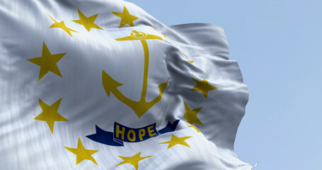 Close-up of the Rhode Island state flag waving