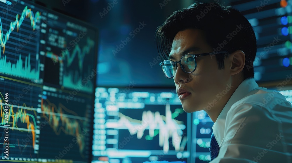Poster successful of trader holding trading stock exchange graph money, global economic, trader investor,gr