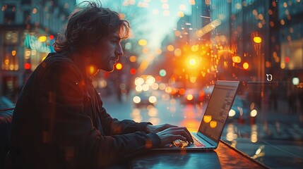  person working on a laptop with a blurred office background
