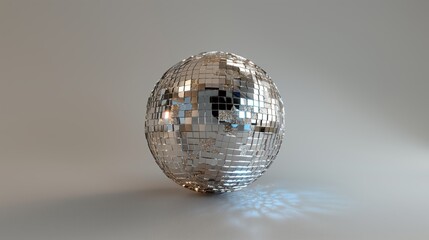 shiny disco ball reflecting light on grey background with sparkling effects for party design