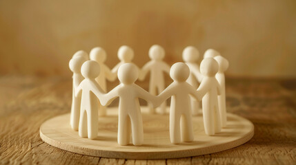 Conceptual Circle of Unity with Human Figures on Wooden Background