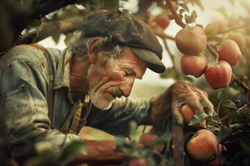 Mature man farmer in fruit garden, modern farmer