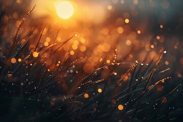 Fototapeta na wymiar Close-Up of Grass With Sun in Background