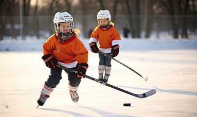 Kids Engaged in Ice Hockey Game