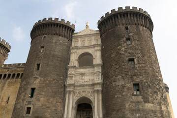Fototapeta na wymiar The medieval castle of Maschio Angioino or Castel Nuovo (New Castle) in Naples, Italy.