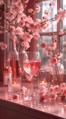 Valentine's Day scene, pink gold, table setting