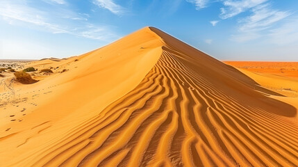 Fototapeta na wymiar Desert landscape with sand dunes and warm sun heat, Generative AI