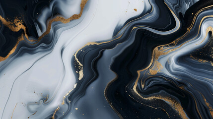 Opulent Swirls: Luxurious Black and Gold Marble Texture Abstract