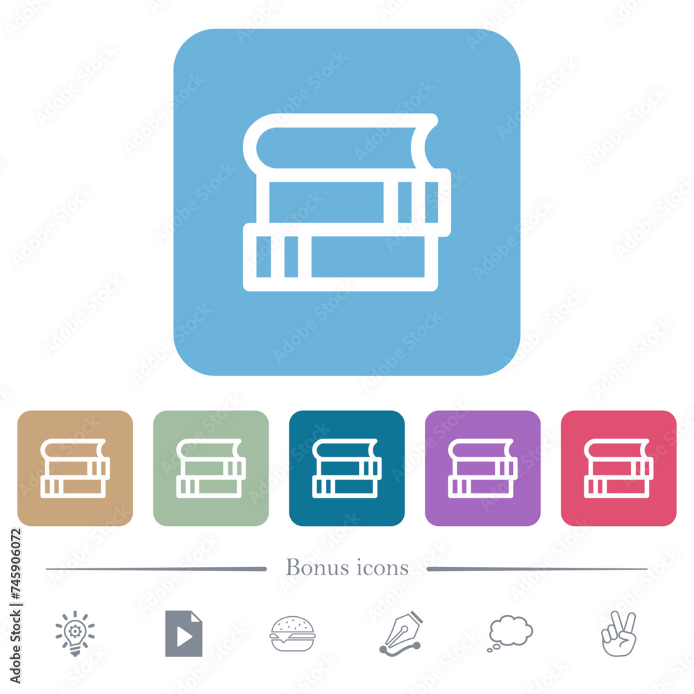 Aufkleber stack of books outline flat icons on color rounded square backgrounds