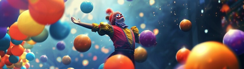 An evocative artistic representation of a juggler skillfully performing with vibrant balls at a carnival. 