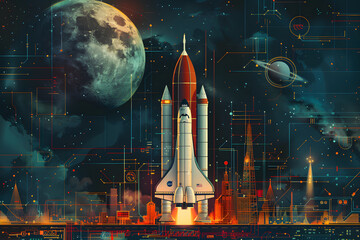 Obraz premium Spaceship Launching. Space Exploration Concept.