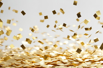 Golden Confetti Celebration on Light Background