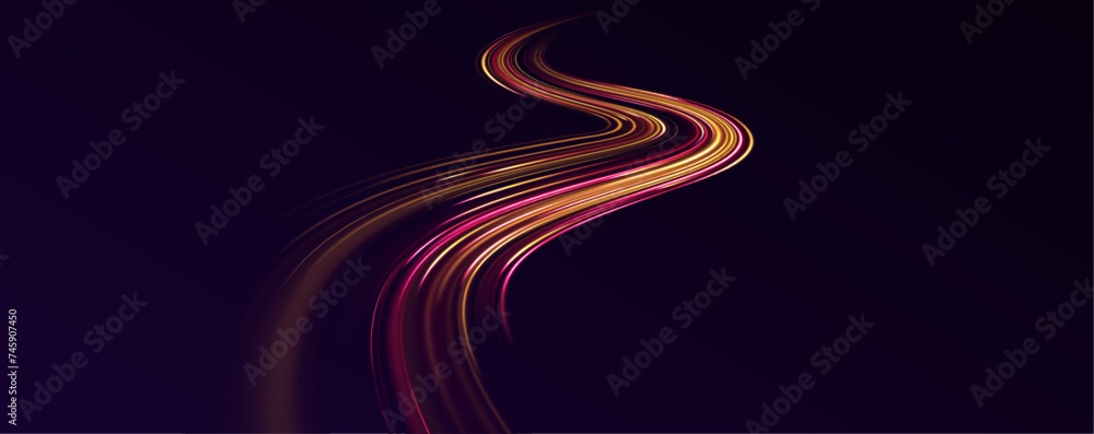 Poster abstract energy in the form of stripe, arc, curl and zigzag in neon colors with light effect. light 