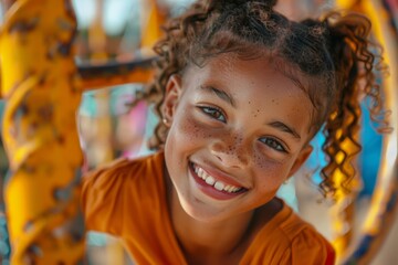 Young Girl Smiles at Camera in Playground
