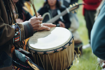 musician playing a drum during an outdoor gathering