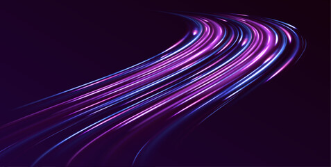 Laser beams luminous abstract sparkling isolated on a transparent background. Abstract energy in the form of stripe, arc, curl and zigzag in neon colors with light effect.