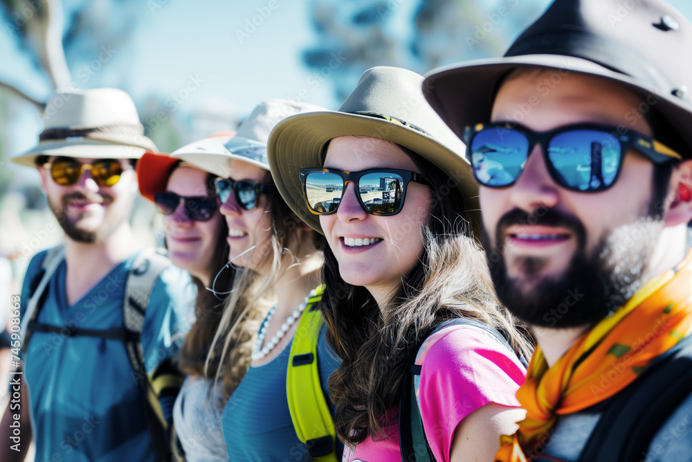 Sticker group of tourists with hats and sunglasses