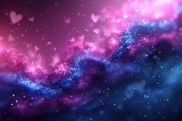 Obraz premium Cosmic Heart Nebula: Pink & Blue Glitter Galaxy Background