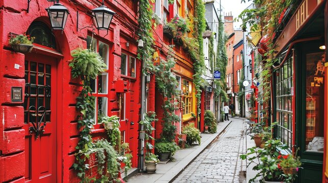 Vibrant Urban Alley in Red