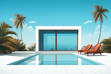 beach chair and swimming pool in front of pool villa background for beautiful and relax design