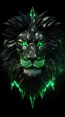 Wild lion head in a green color scheme.