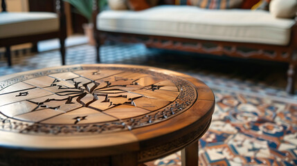 Fototapeta na wymiar Beautiful coffee wooden table in the room