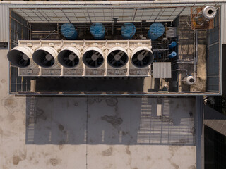 Outdoor row of Ventilators,chiller fan coil unit of Air conditioning
