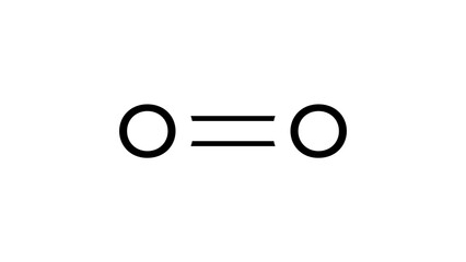 oxygen molecule, structural chemical formula, ball-and-stick model, isolated image dioxygen