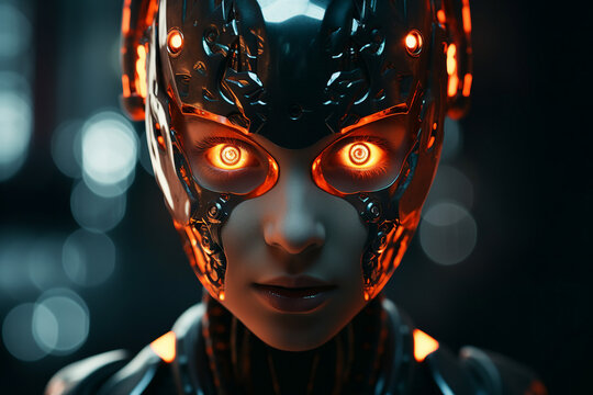 AI generated picture of high-tech cyberpunk robot character from future