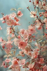 Dreamy Spring Blossom: Close-Up of Apricot Branches with Tender Soft Pink Petals, Light Creating a Serene, Floral Atmosphere