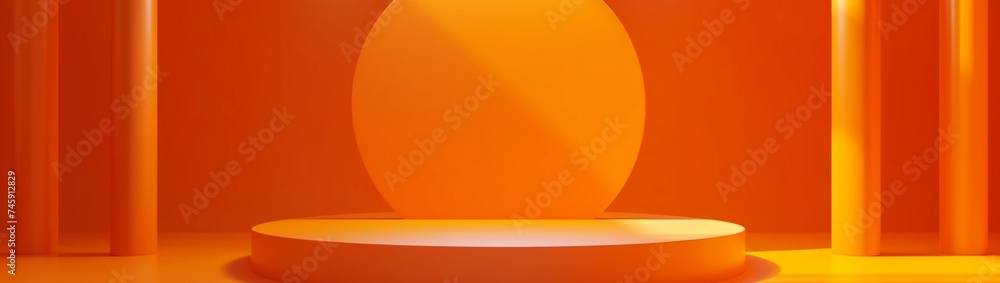 Poster a 3d rendering of an orange podium with a minimal abstract background, designed for halloween. geome