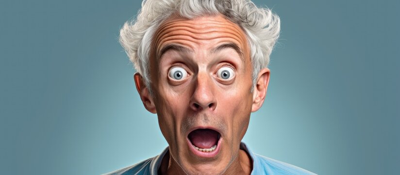 Senior Man Making Funny Faces with Surprised Expressions and Inflated Cheeks